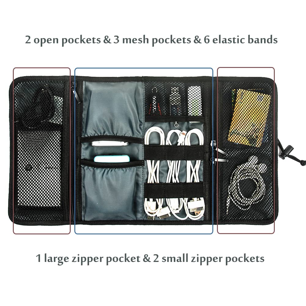 ProCase Electronic Organizer Cord Pouch, Travel Cable Charger Phone Accessories Bag Organizer Roll up Tech Carrying Case for USB Cables SD Memory Cards Earphone Flash Hard Drive -Green