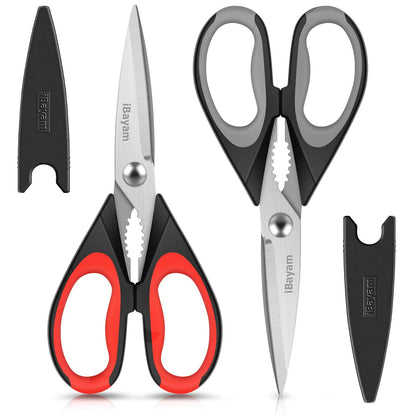 iBayam Kitchen Scissors All Purpose Heavy Duty, Kitchen Utensils Set, Stainless Steel Cooking Utensils Gadgets, Meat Poultry Food Shears Dishwasher Safe Utility Tools Home Gift, with Protective Sheath
