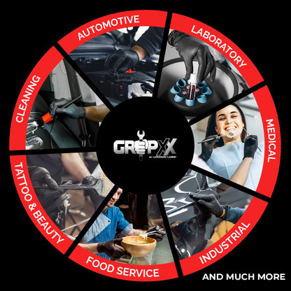 London Labs Heavy Duty 6 Mil Black Nitrile Gloves - Disposable, Latex & Powder Free | Mechanic, Food Prep & Tattoo | Rubber Gloves for Cooking, Cleaning & Household | Pack of (100)