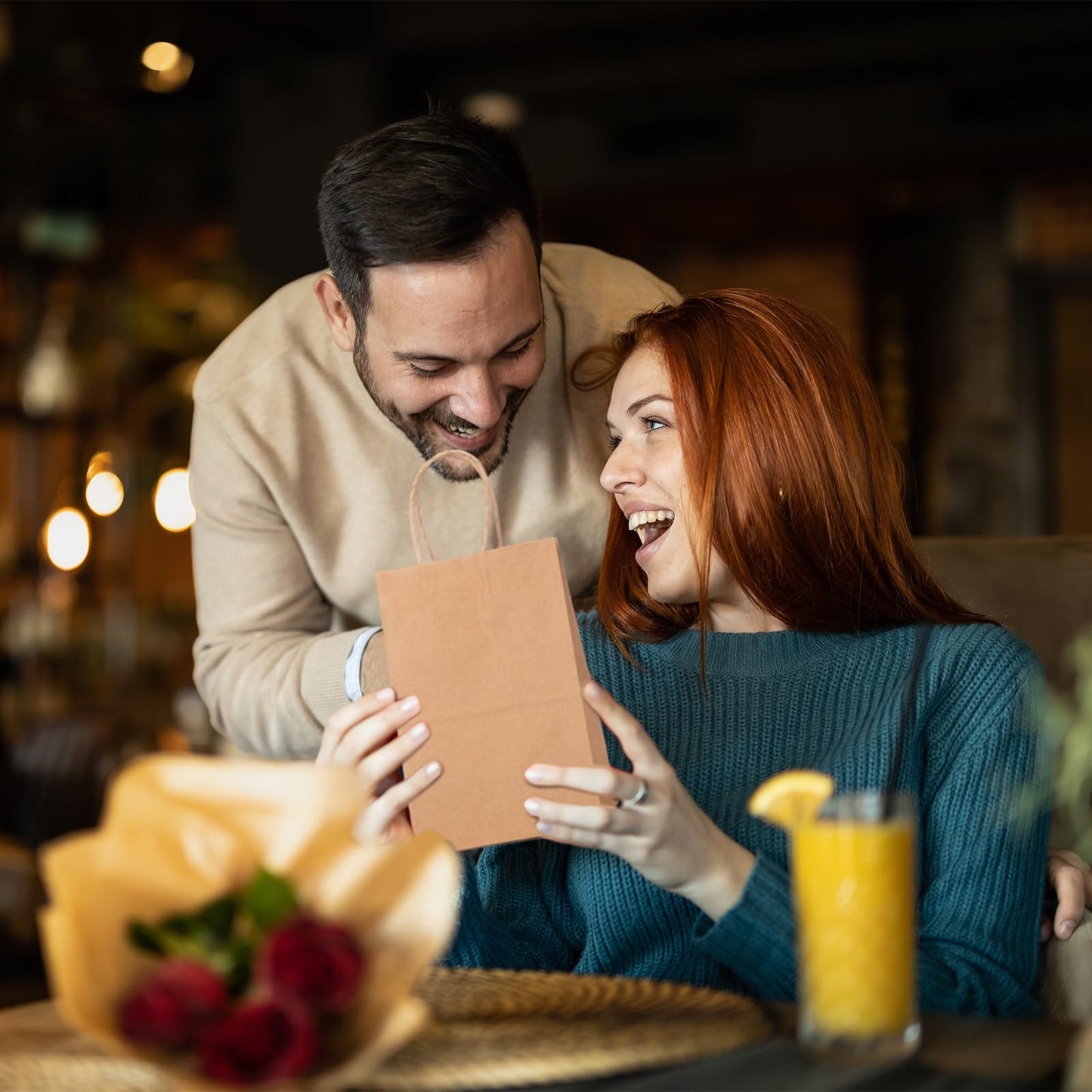 METRONIC Paper Gift Bags 5.25x3.75x8 50Pcs, Christmas Gift Wrap Bags with Handles, Brown Kraft Paper Bag for Small Business, Bulk Party Favors Bag for Birthday, Shopping, Retail, Made in USA