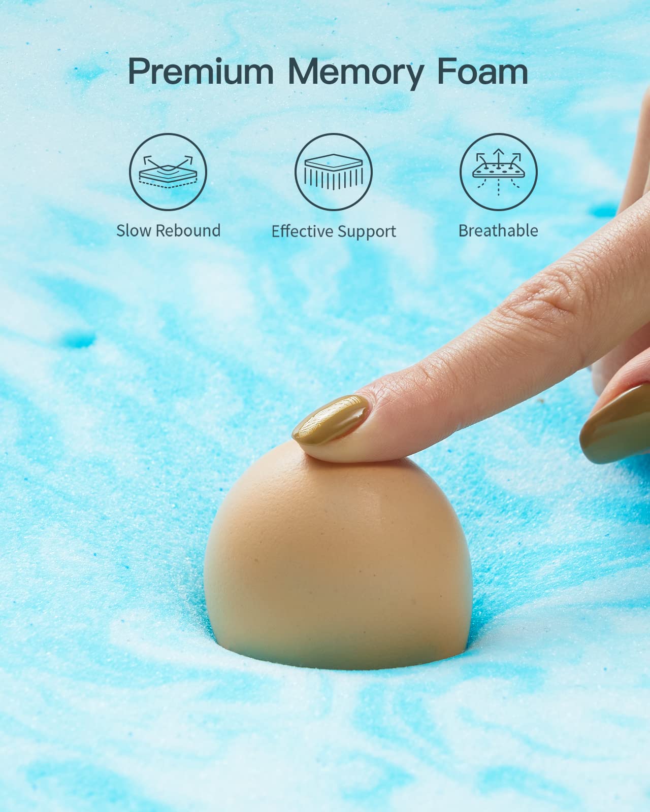 PERLECARE 3 Inch Queen Memory Foam Mattress Topper, Cooling Gel Infused Mattress Pad, Ventilated Bed Topper for Pressure Relief, CertiPUR-US Certified, Blue