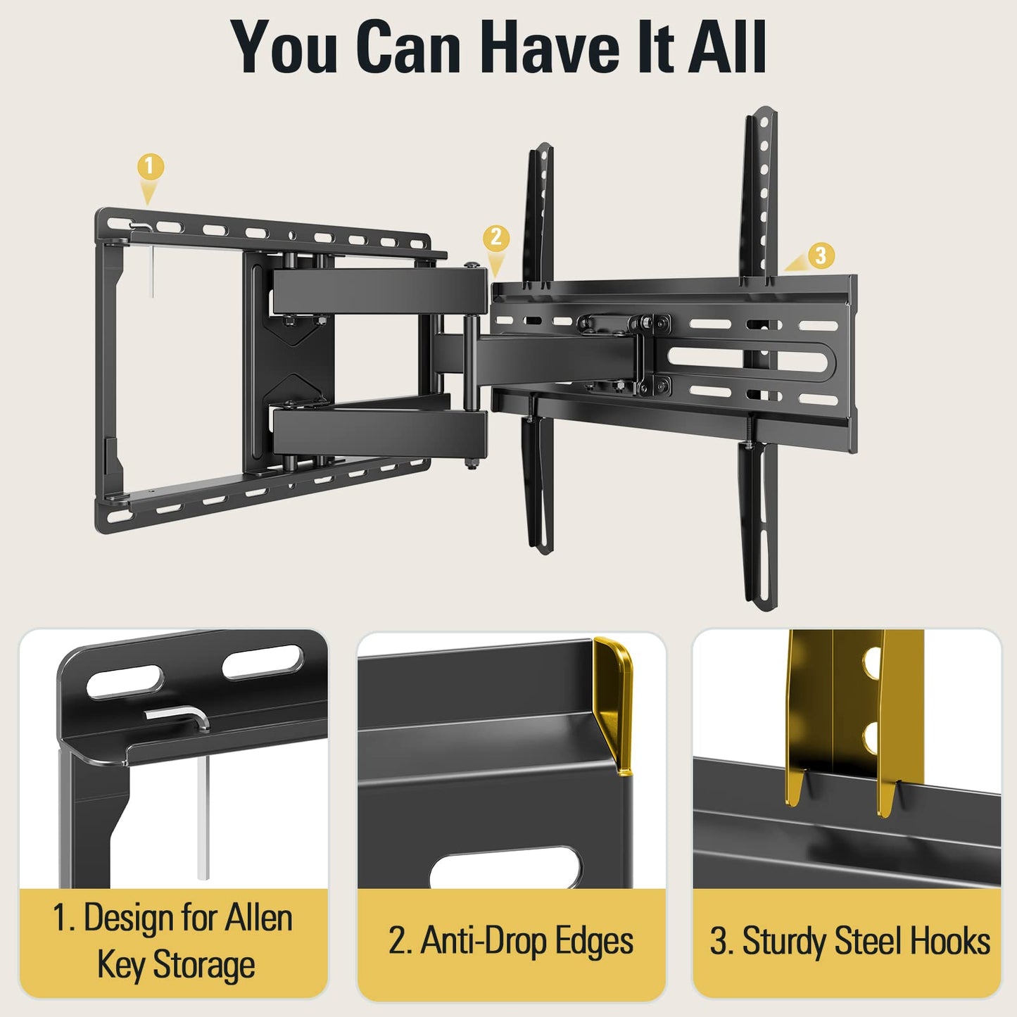 Mounting Dream TV Wall Mount for 32-65 Inch Television,Mount with Swivel and Tilt, Full Motion Bracket with Articulating Dual Arms, Fits 16inch Studs, Max VESA 400X400 mm, 99lbs, MD2380