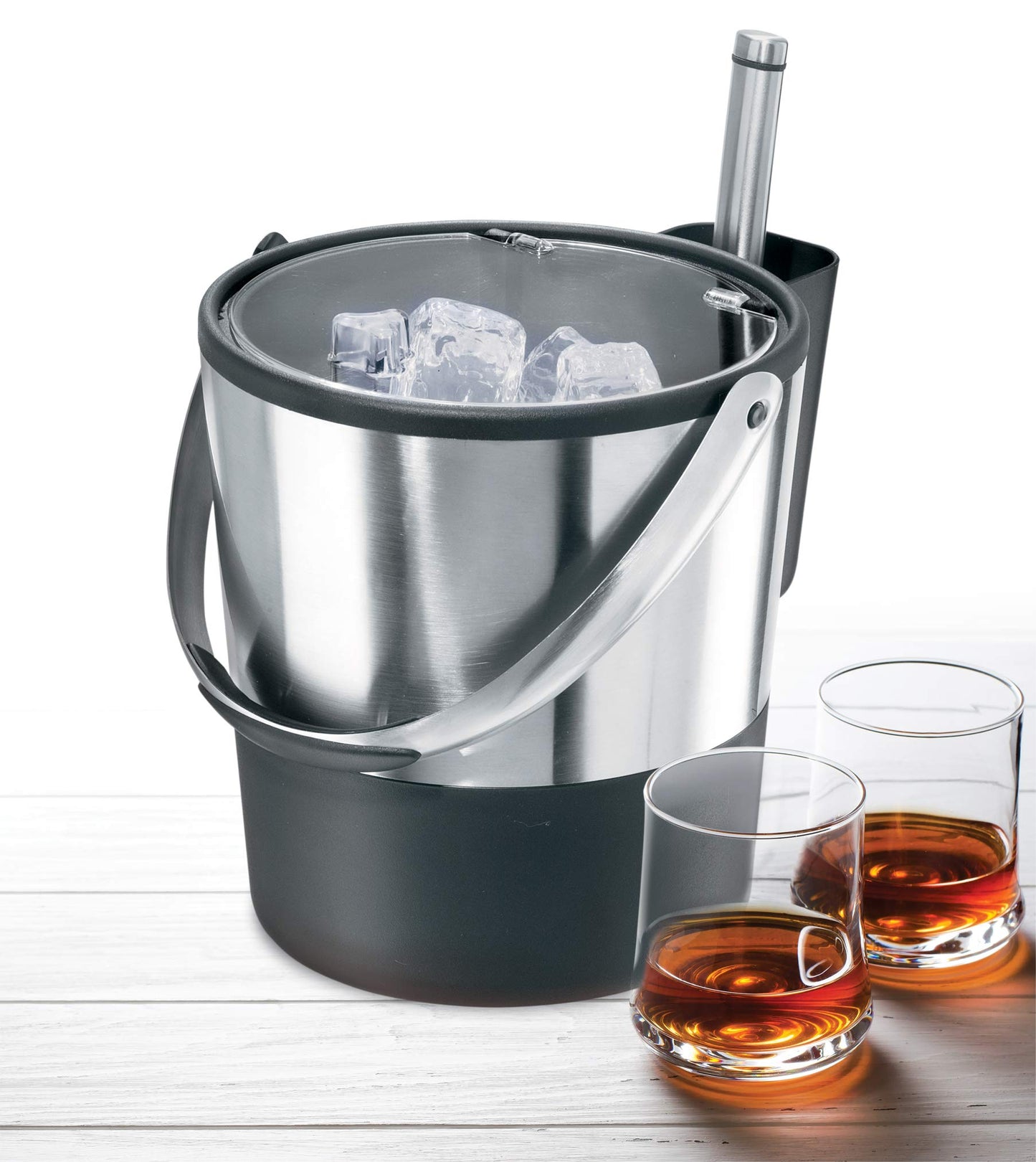 Oggi Insulated Ice Bucket, 4 Quart / 3.8 L, Stainless Steel, Black.