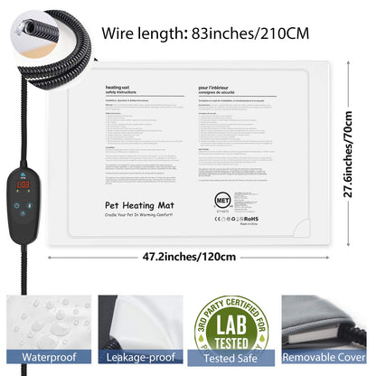 PETNF Pet Heating Pad Temperature Adjustment Anti-bite Puppy Heating with Timer Cat Dog Pad Indoor Waterproof Pet Warming Electric Heated Bed Mat for Small/Medium/Large Dog