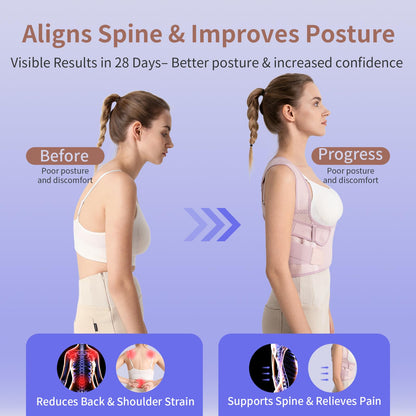 NLNYCT Posture Corrector for Women – 2-in-1 Back Brace with Shoulder Support, Adjustable Full Back Straightener for Upper & Lower Back Pain Relief, Hunchback, Scoliosis & Spine Alignment (L)