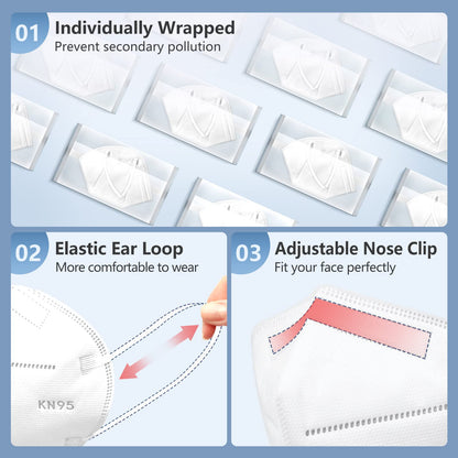 HALIDODO Individually Wrapped, 60 Packs KN95 Face Mask, 5-Ply Breathable Comfortable Safety Mask with Over 95% Filtering(Black)