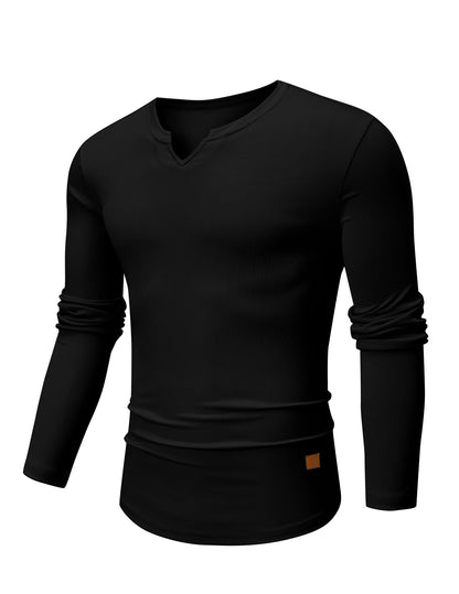 JMIERR Muscle Shirts for Men Slim Fitted T Shirt V-Neck Casual Longline Henley Shirt Long Sleeve Gym Workout Athletic Tees Shirts, S, Black