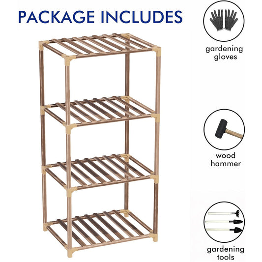 New England 4-Tier Wooden Plant Stand for Indoor/Outdoor Use, Perfect for Living Room, Patio, or Balcony - Supports Multiple Plants, Ideal Gift for Plant Lovers