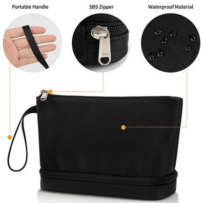 Ethereal Small Makeup Bag, 2 Layers Travel Makeup Bag with Makeup Brush Holder, Cosmetic Bag Black Make up Pouch for Women/Girls