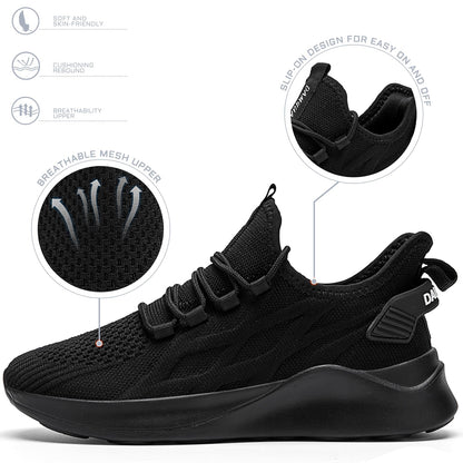 Mens Running Shoes Tennis Sneakers Walking Slip on Gym Black Workout Athletic Breathable Jogging Sport Casual Shoe Size 8.5