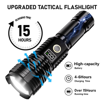Flashlights High Lumens Rechargeable, LED Super Bright Flash Light Long Beam, Zoomable Linternas with LCD Digital Display, 5 Mode, Waterproof, Powerful Tactical Flashlight for Emergencies Camping Gift