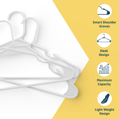Lifemaster Plastic Clothes Hanger Set - 30 Pieces Versatile, Lightweight, Space-Saving, Non-Slip, Slim Designed, Dry and Wet Clothes Hanger Set - White