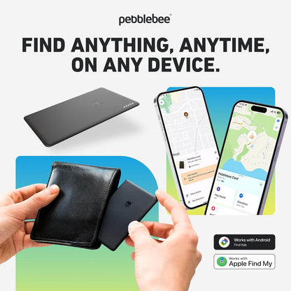 Pebblebee Tracker Card Universal - Rechargeable Slim Item Tracker | Alternative to Air Tag & Android Trackers | 18-Month Battery Life | Works with Both Android & iOS Find My Apps | LED & Sound Alerts