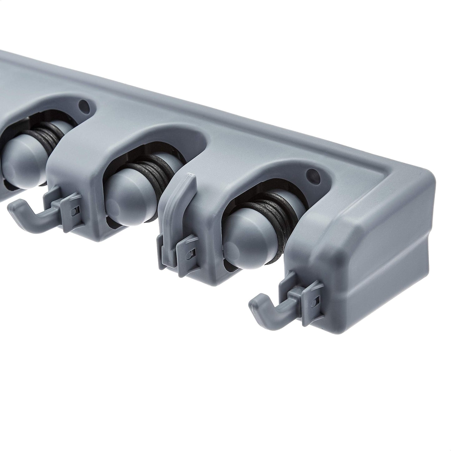 Amazon Basics Rectangular Heavy Duty, Wall Mount Storage Broom, Mop Holder or Tool Organizer with Hooks and Slots for Home, Garage, Garden, Laundry, or Kitchen, 2.36 x 16.9 x 3.35 in, Gray