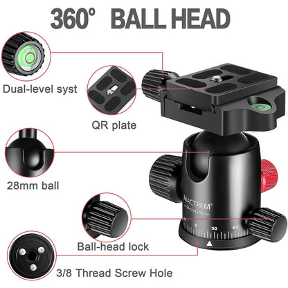 MACTREM 84" Camera Tripod, DSLR Tripod Heavy Duty for Travel, 360 ° Ball Head Professional Aluminum Tripod & Monopod with Carry Bag Compatible with Canon Nikon Binoculars Laser Telescope, 33lb Load