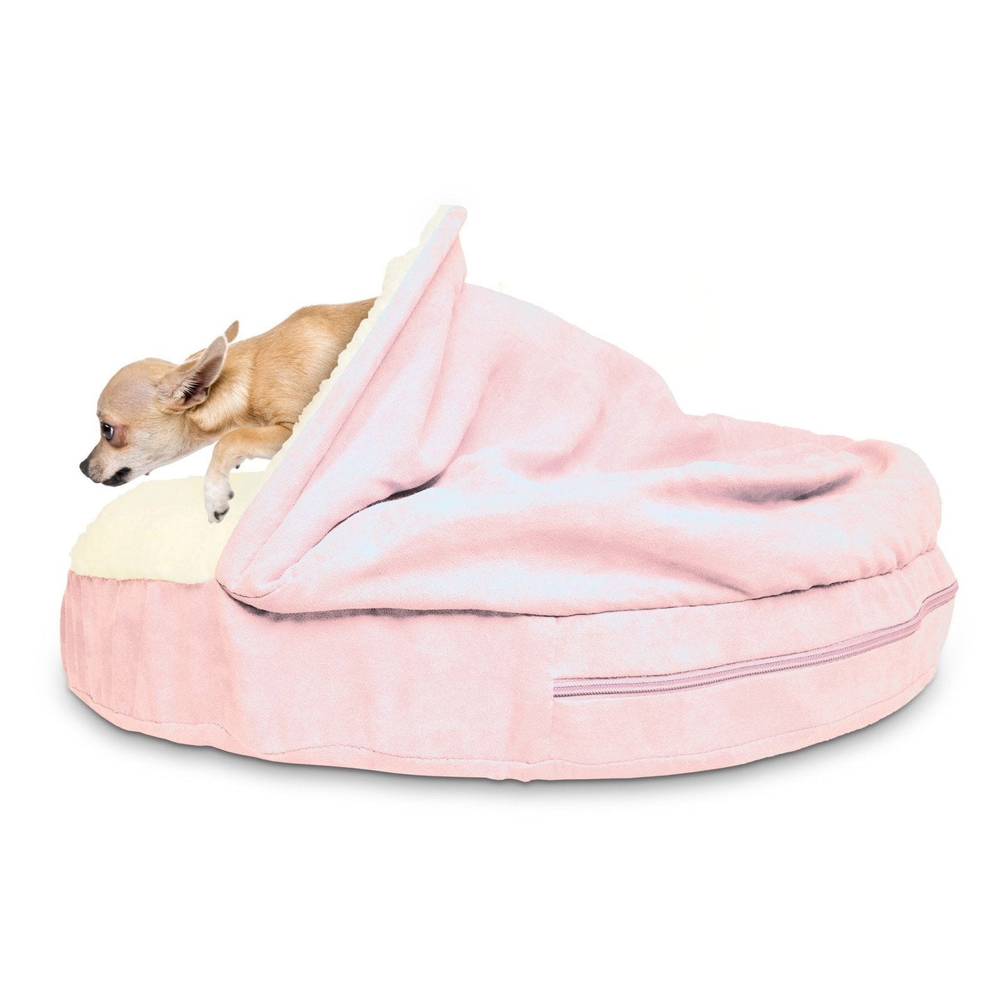 Furhaven 26" Round Orthopedic Dog Bed for Medium/Small Dogs w/ Removable Washable Cover, For Dogs Up to 30 lbs - Sherpa & Suede Snuggery - Blue, 26-inch