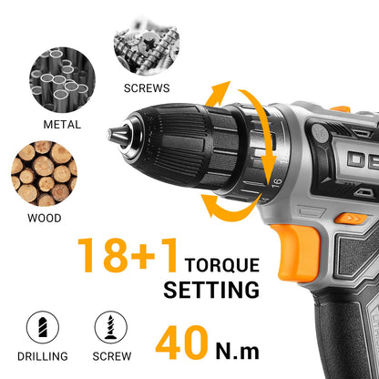 Power Drill Cordless: DEKO PRO Cordless Drill 20V Electric Power Drills Set Tool Drills Cord-less Set with Battery and Charger