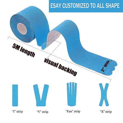 Kinesiology Tape Pro Athletic Sports (3 Rolls,60 Precut Strips) Waterproof Breathable Latex Free Tape for Ankle Wrists Knees Elastic Running Tennis Swimming Football Sports Activities Tapes (Mix)