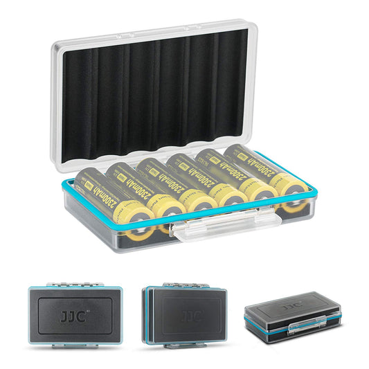 JJC 18650 Battery Case, Shockproof & Water-resistant Battery Storage Holder for 6 x 18650 Battery, PC Shell Easy to Carry