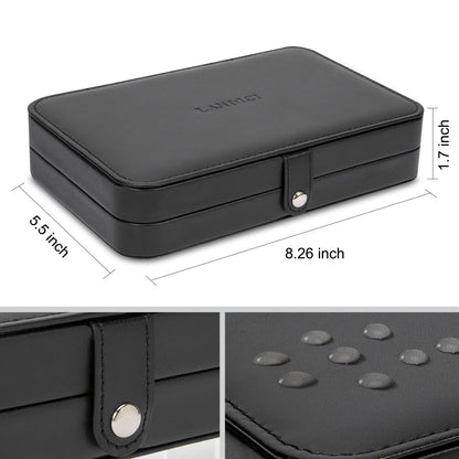 LANDICI Small Jewelry Box for Women Girls, PU Leather Travel Jewelry Case, Portable Jewelry Organizer Storage Holder Display for Ring Earrings Necklace Bracelet Bangle Men Kids Gift, Black