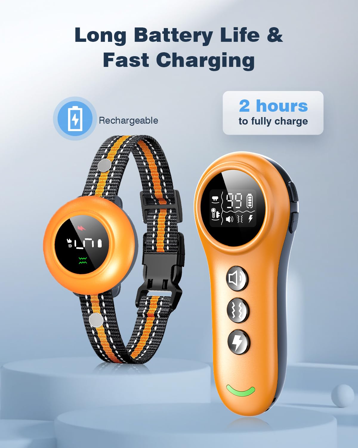 2-in-1 Dog Shock Collar & Dog Bark Collar - Smart Anti Barking Dog Training Collar with 5 Adjustable Sensitivity & 3300FT Remote for All Breeds IP67 Waterproof Rechargeable E-Collar (Orange)