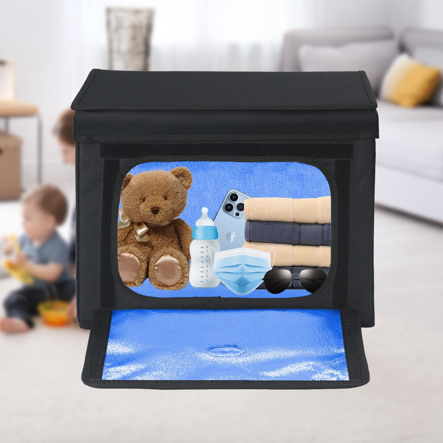 Large UVC Sanitizer Box with Ozone, Foldable Cleaner Bag with Timer, 36L/9.5gal UV Light Bulb Black Tote for Shoes, Cell Phone, Baby Bottle, Key, Towel