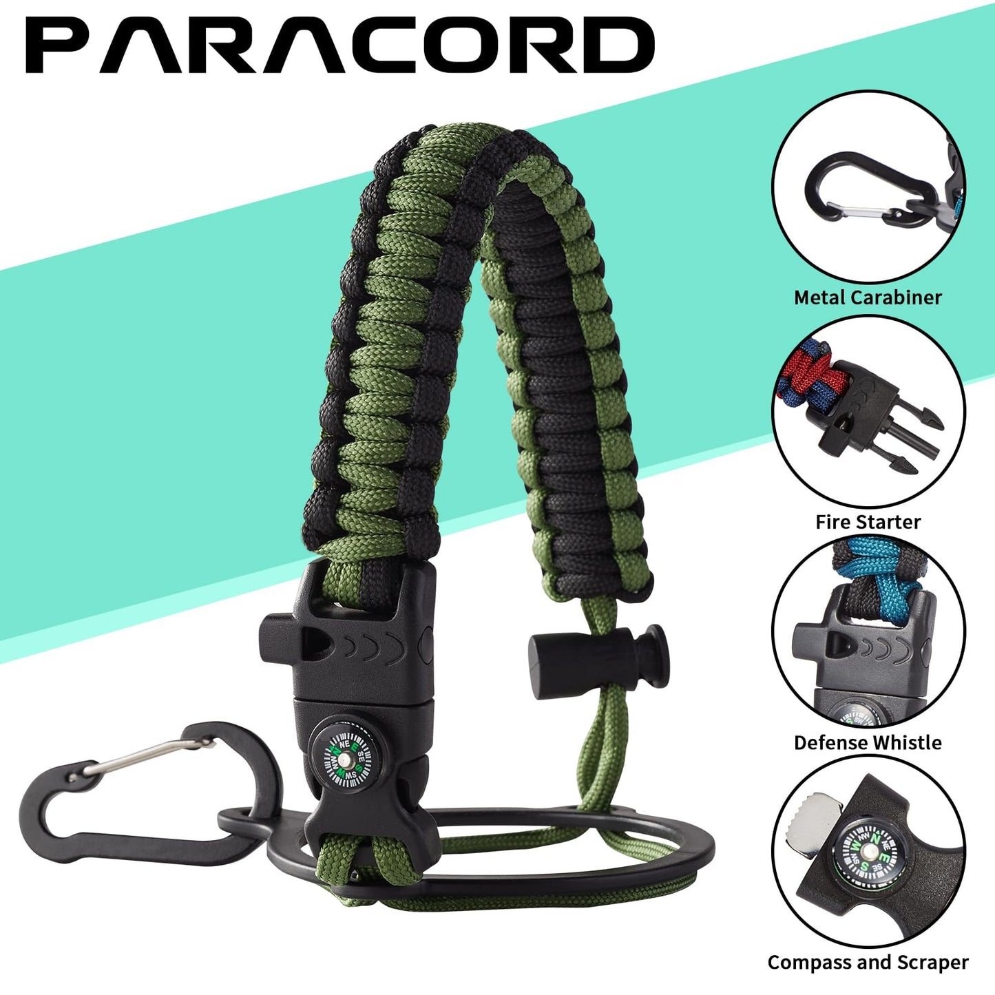 64oz Insulated Water Bottle with Straw & Auto Spout Lid - (Cold 48H & Hot 24H) Half Gallon Stainless Steel Water Jug with Paracord Handle, Metal Tactical Military Water Flask with Carrier Strap Bag