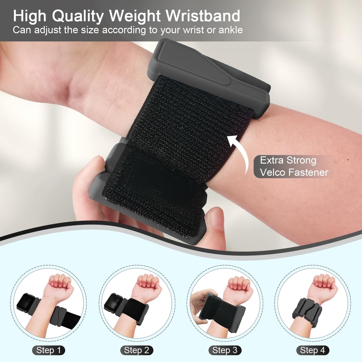 ADLIFE Adjustable Wrist Ankle Weights for Women Men Kids, 2 Lbs Wearable Arm Leg Weights Set of 2(1 Lb Each), Weighted Wristbands Exercise Weights for Walking Running Pilates Yoga Travel Pool Exercise Home Gym Workout-Black