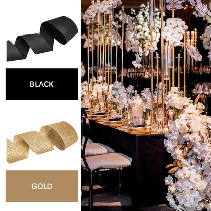 PartyWoo Crepe Paper Streamers 4 Rolls 328ft, Pack of Black and Gold Crepe Paper for Party, Wedding, Birthday, New Year's Eve Decorations (1.8 Inch x 82 Ft/Roll)