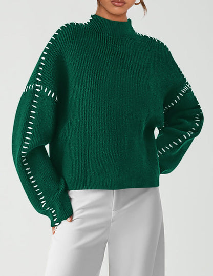 PRETTYGARDEN Women's Chunky Knit Sweaters 2025 Fall Long Sleeve Mock Neck Oversized Pullover Tops Winter Fashion Clothes (Dark Green,Medium)