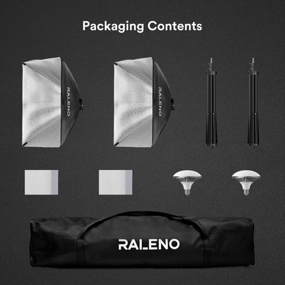 RALENO Softbox Lighting Kit, 20X28-Inch Softbox Photography Lighting with LED Bulbs(50W | 5500K | TLCI≥97), Streaming Lighting for Video Rcording Photoes Portraits YouTube | Model: PS40