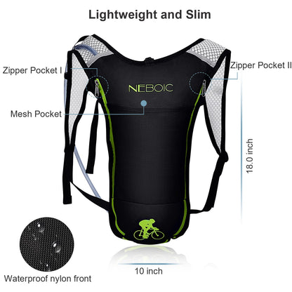 Neboic 2Pack Hydration Backpack Pack with 2L Hydration Bladder - Lightweight Water Backpack Keeps Water Cool up to 4 Hours with Big Storage for Kids Women Men Hiking Cycling Camping Music Festival