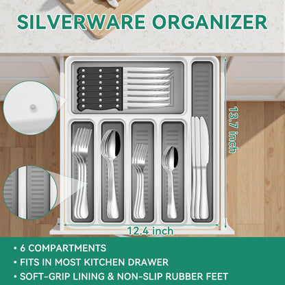 49-Piece Stainless Steel Silverware Set with Cutlery Organizer, Service for 8 with Steak Knives and Kitchen Utensils