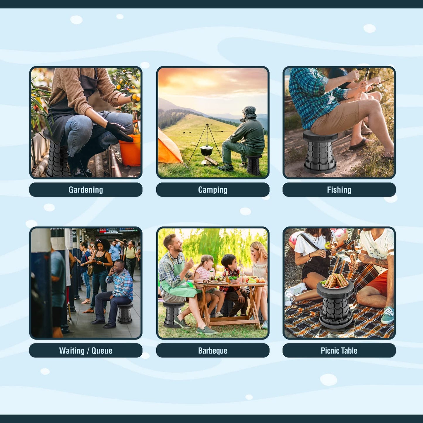 NUMANU Collapsible Stool 2-Pack - Upgraded Portable Folding Stool, Height Adjustable, Lightweight & Sturdy, Retractable Telescoping Camping Pop Up Seat Chair or Foldable Travel Footrest - Max 400lbs