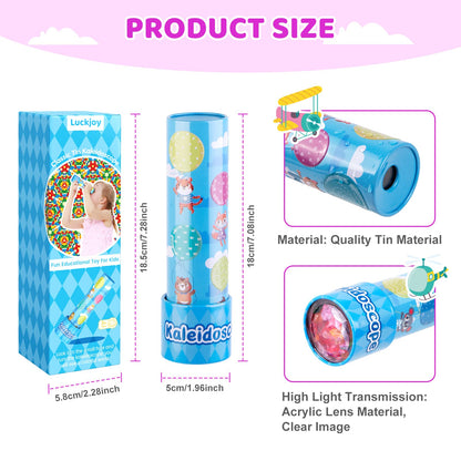 LUCKJOY Classic Tin Kaleidoscope, Kids Educational Kaleidoscope Toy with Metal Body, Birthday Gift for Boys and Girls (Cartoon Style)