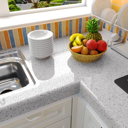 MelunMer Glossy Marble Contact Paper for Countertops Peel and Stick Wallpaper for Kitchen Waterproof Granite White Marble Sticker Self Adhesive Removable Wallpaper 118”×23.6” Easy to Install & Clean