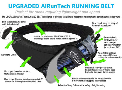 AiRunTech Running Hydration Belt with Water Bottle Holder,Hiking Fanny Pack for Phone and Wallet,Running Bag Runners Essentials Accessories Marathon Triathlon Walking Jogging Gear Gift