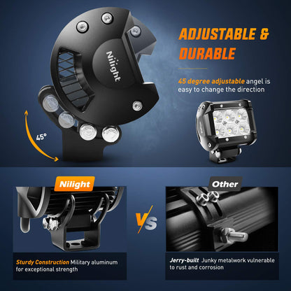 Nilight Led Pods 2Pcs 18W 1260LM Flood Led Off Road Lights Super Bright Driving Fog Boat Lights Led Work Light Bar for Trucks Pickup Golf Cart SUV ATV UTV 4x4 Van Camper