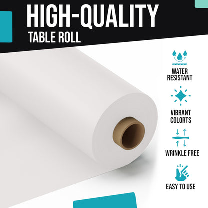 Exquisite Party Solids White Plastic Table Cover Roll 40" X 300' Table Cloth Plastic Cover Roll - Premium Quality Thick 0.5 MIL Banquet Rolls - Disposable Tablecloth Rolls