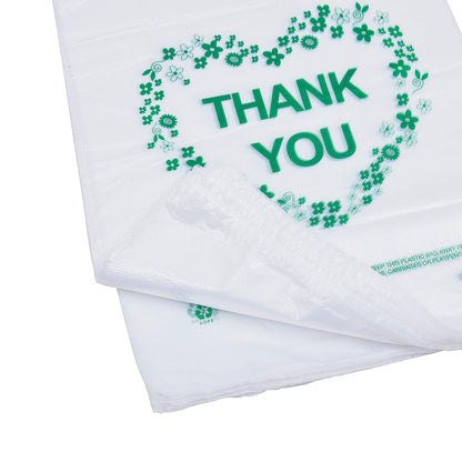 LazyMe Thank You T Shirt Bags White Plastic Grocery Bags with Handles,Standard Supermarket Size, 12 x 20 inch (50 pcs)