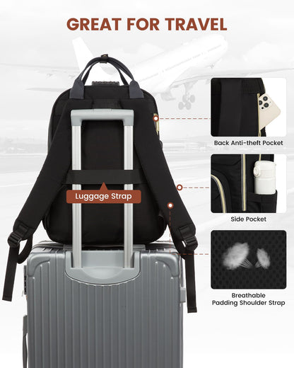 LOVEVOOK Laptop Backpack for Women, Unisex Travel Anti-theft Bag, Business Work Computer Backpacks Purse for Men, Casual Hiking Daypack with Lock, 15.6 Inch, Black-Grey