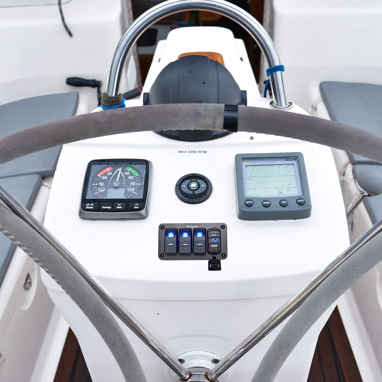 Nilight 3 Gang Rocker Switch Panel with 4.8 Amp Dual USB Charger Voltmeter Waterproof 12V 24V DC Rocker Switch with Night Glow Stickers for Cars Trucks Boats RVs, 2 Years Warranty,Blue