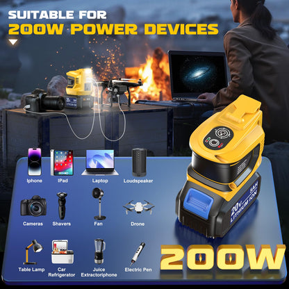 Power Inverter 200W Portable Power Station Generator Compatible with DeWALT, Ecarke Supply Charger Adapter with Dual USB,AC Outlet and Type-C with 5Ah Battery & Charger Station Kit