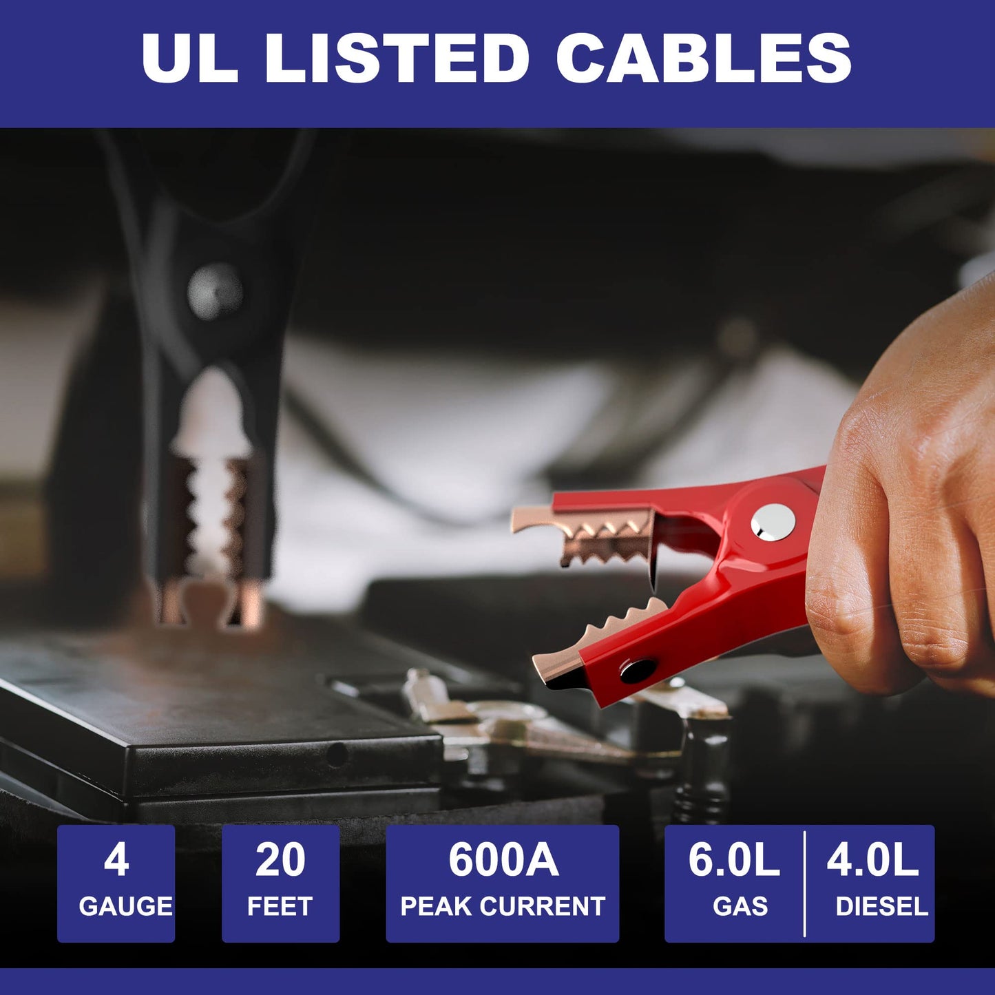 EXTRESPO Heavy Duty Jumper Cables - 4 Gauge 20 Feet 600Amp Automotive Booster Cables for Car Battery, for Car, SUV and Trucks, Jumper Cables Kit with Carry Bag, Gloves, Brushes (4 Gauge 20 FT)…