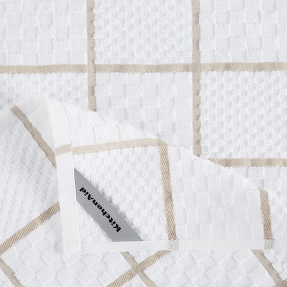 KITCHENAID Quilted Cotton Terry Cloth Oven Mitt, Pot Holder, Kitchen Towel 4-Pack Set, Heat Resistant, Silicone Grip, 16"x26", 7"x13" & 7"x10", Milkshake