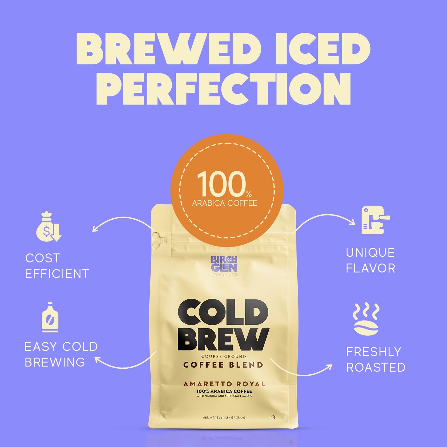 1 lb Medium Roast Cold Brew Coffee, Coarse Ground Coffee, by Birch Glen Roasters, 16 oz Resealable Bag, 100% Arabica
