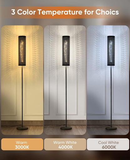 Industrial Modern Floor Lamps for Living Room, Dimmable Standing Tall Lamps Remote Control Custom Color Temperature & Brightness Lamp with Fabric Lampshade, Tall Lamps for Bedroom Office, Black