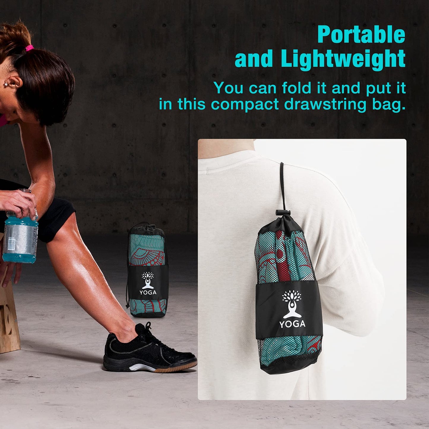 MoKo Yoga Towel, Non Slip Hot Yoga Mat Yoga Blanket Printing Pattern Quick Dry with Corner Pocket for Bikram, Pilates, Gym Workout, Outdoor Picnic, Lotus