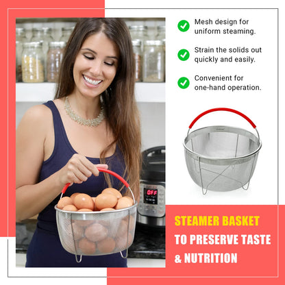 Original Salbree Steamer Basket for 6 qt quart Instant Pot Accessories, Stainless Steel Strainer and Insert fits IP Insta Pots, Instapot, Other Pressure Cookers, with Silicone Handle [3qt 8qt avail]