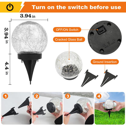 MLKNK Solar Globe Lights Outdoor Waterproof-Solar Balls-Solar Garden Lights-Orbs for Outside 2 Pack Cracked Glass Ball for Lawn Patio Yard Backyard Decorations